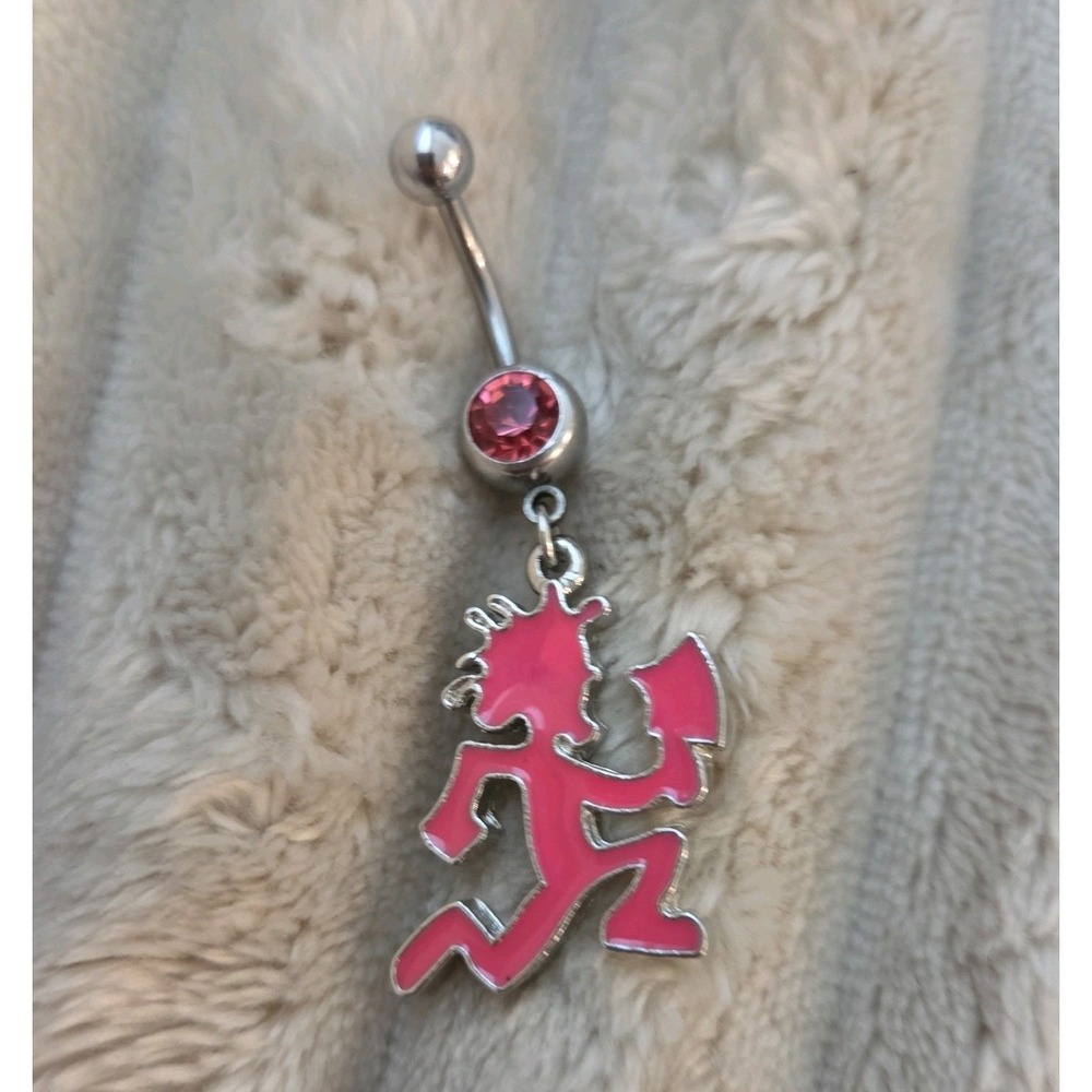 Dark Pink Hatchetman Belly Button Ring With Pink Gem Sparkle Icp Juggalo